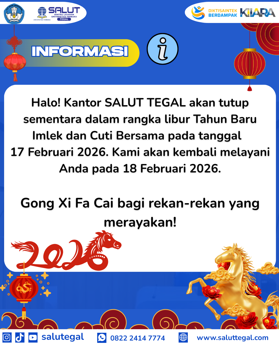 Pengumuman Resmi: Libur Imlek SALUT Tegal